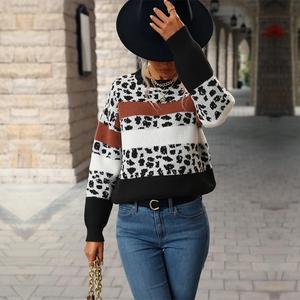 Maglioni Invernali da Donna con Stampa <span class=keywords><strong>Leopardata</strong></span> e Collo a Girocollo, Abbinamento di Colori per l'Autunno - Product Image 5