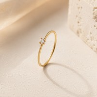 Anillo de Dedo de Acero Inoxidable con Zirconia, Chapado en Oro de 18K, Joyería de Boda para Mujer