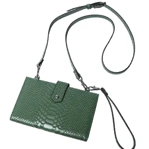 Phone Wallet Mobile Crossbody Bag Python Pattern Leather Faux Ostrich Leather Clutch Shoulder Bag