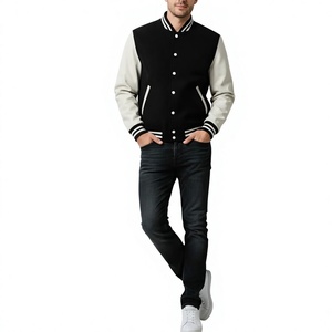 Chaqueta Varsity Negra y Blanca para Hombre, Cuello Mao, Corte Regular, Estilo Casual, para Otoño, Logotipo Frontal, Transpirable - Product Image 3
