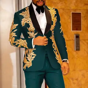 Men's high-quality gold sequins applique suit casual suit jacket singer performance suit