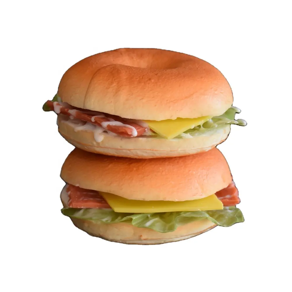 1 buah asli Bagel Hamburger Butter keju iris arang panggang selada roti Model makanan palsu tampilan iklan