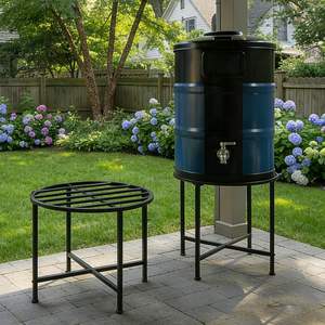 Support pour baril d'eau de pluie <span class=keywords><strong>en</strong></span> acier inoxydable robuste, compatible avec les barils <span class=keywords><strong>en</strong></span> plastique de 45/50/55 gallons, résistant aux intempéries et à la rouille pour l'extérieur - Product Image 3