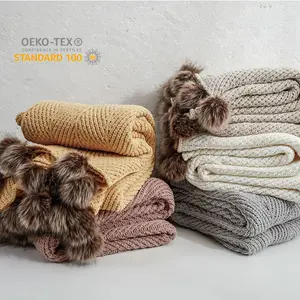 Mfe Soft Luxury Adult Baby Weight Wniter Sherpa Chenille Chunky Knit Throw Crochet Pom Pom Tassel Blanket Home Decoration