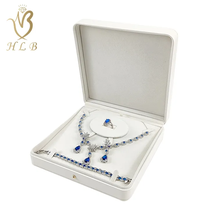 Caja de embalaje de joyería de lujo, conjunto completo, collar, anillo, pendientes, caja de joyería de cuero PU con logotipo personalizado