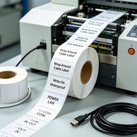 Étiquette de câble personnalisée imprimée, autocollante et inscriptible en PVC pour l'organisation des câbles de bureau et de l'alimentation