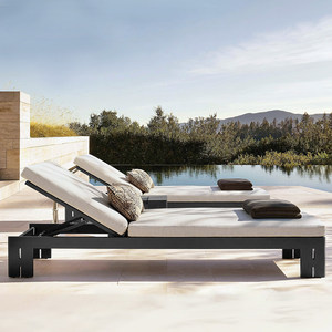 Chaise longue en aluminium, entièrement en aluminium, imperméable, mobile, pour l'extérieur, lit de soleil, design minimaliste moderne pour villas et maisons d'hôtes - Product Image 2