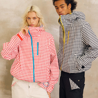 Veste de course personnalisée Premium Plus, coupe-vent à fermeture éclair diagonale, avec broderie en polyester ripstop à carreaux, cagoule