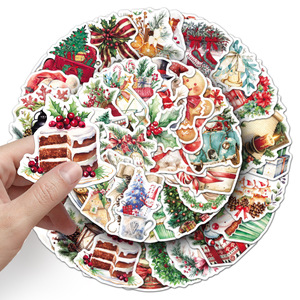 50 feuilles d'autocollants de Noël vintage en aquarelle, décorations de Noël élégantes, autocollants imperméables pour téléphones, ordinateurs portables et tablettes - Product Image 2