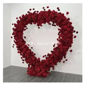 Heart Shaped Green Artificial Wedding Flowers Flower Arch With Flowers Backdrop Red