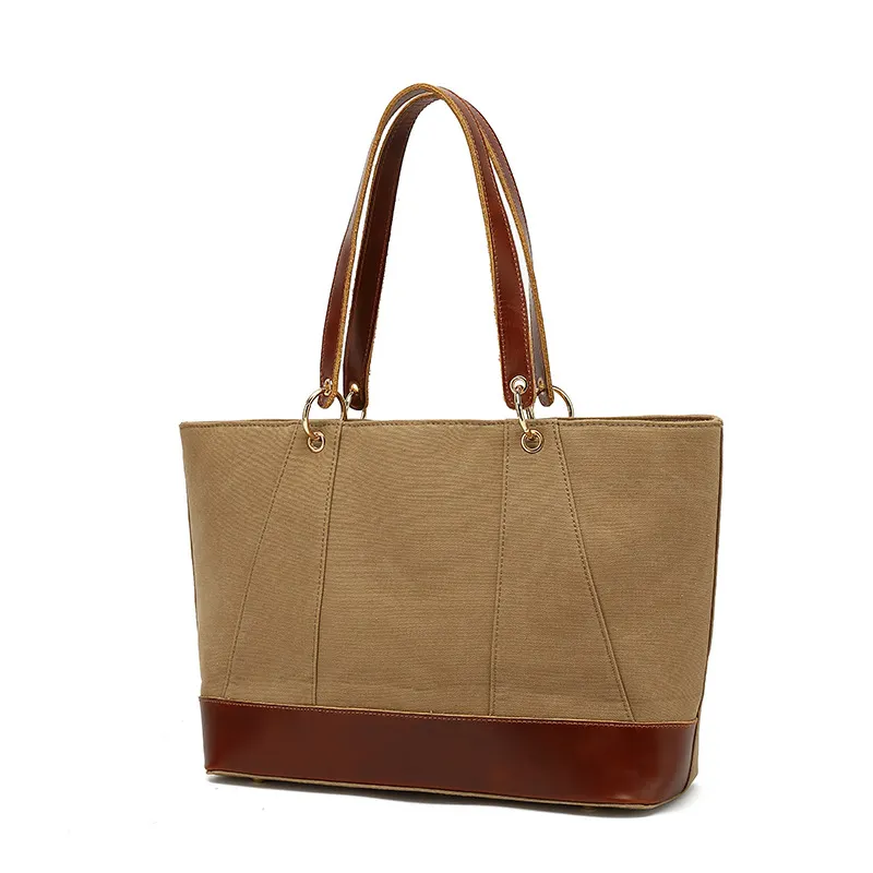 Sac à main décontracté pour femme Sac à bandoulière diagonal en toile imperméable Sac à bandoulière de couleur unie avec couche de tête Sac tendance en cuir Coton