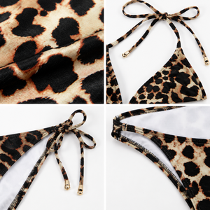 Fabricante de Ropa de Bikini, Conjunto de Bikini con Estampado Animal para Mujer, Top Triangular con Cuello Halter, Shorts Elásticos, Traje de Baño - Product Image 3