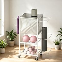 Chariot de rangement fitness sur roulettes pour tapis de yoga, rouleau de mousse de yoga, bande de résistance, haltères et kettlebells, avec sac en toile