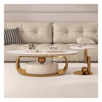 Meubles de maison table de salon ronde ovale table centrale moderne luxe en acier inoxydable tables basses en marbre intelligentes avec tiroir