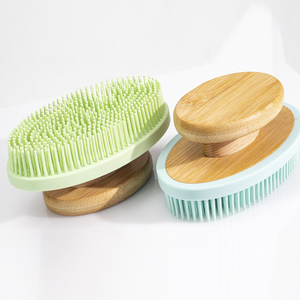 Custom Logo Beter Grip Natuurlijke Bamboe Handvat Badborstel Massager Lichaam Scrub Droog & NAT Gebruiken Siliconen Doucheborstels - Product Image 1