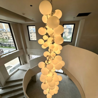 Lustre sphérique moderne de luxe Senfey en verre blanc laiteux, LED, hauteur réglable, longue suspension verticale pour escalier
