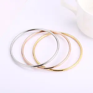 Trendy Stainless Steel Classic Round Gold 3MM Single Circle Bangle Simple Style Closed 3MM Thin Wire Bracelets Bangles for Women