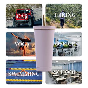 Custom Fancy Reusable 500ml and 700ml Party Drinking Stainless Steel <b>Coffee</b> Cups with Lids and Straws - Product Image 3