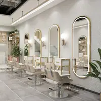 Moderne Goud Salon Apparatuur Volledige Lengte Muur Grote Kapsalon Station Led Spiegel