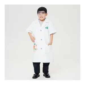 Children's STEM Class Lab Coat Scrub Sets ID Card Glasses-Wearing Kids Science Technology Engineering Math Hospital Uniforms