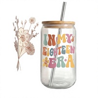 Gobelets en verre transparent de 500 ml, lavables en machine, imprimés, en forme de canette de bière, avec couvercle, pour café glacé et jus