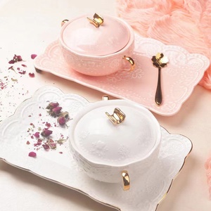 Bát Dập Nổi Hiện Đại Bát Súp Gốm Trắng Nhà Hàng Bộ Đồ Ăn Có Tay Cầm Màu Vàng - Product Image 2