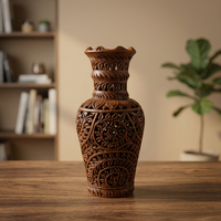 Vase rond en marbre noir Art Déco fait main, motif vertical en treillis Jaali, décoration d'intérieur, pot à fleurs pour salle à manger, anniversaire