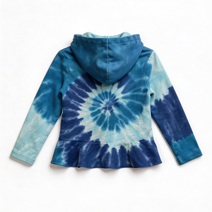 Felpa per Bambini Tie-Dye Tinta a Mano HuaYi con Certificazioni GOTS e OEKO-TEX |   Top corto in <span class=keywords><strong>pile</strong></span> a maniche lunghe con bordo arricciato |   Abbigliamento Casual Carino - Product Image 3