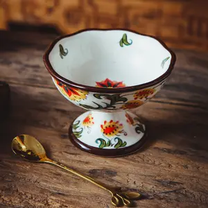 Fancy Design Creative Sundaes Milkshakes Parfaits Porcelain Ice Cream Coffee Mug Flower Cup Ceramic Dessert Cups