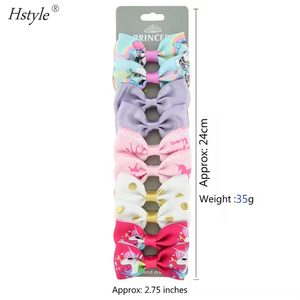 Hstyle Mix 10 nœuds pour cheveux pour filles, pinces crocodiles, nœuds en ruban gros-grain licorne arc-en-ciel, pinces pour fête - Product Image 5