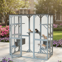 Grande maison pour chat en bois, enclos extérieur pour chat avec plusieurs entrées
