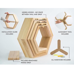 Kệ Gỗ Hình Khối Nổi Hình Lục Giác Kệ Gỗ Tổ Ong Cho Gia Đình Và Văn Phòng - Product Image 6