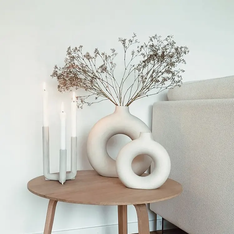 Thuis Trendy Nordic Minimalistische Keramische Vaas Droge Bloem Witte Keramische Cirkel Vaas Voor Home Decor