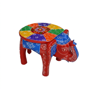 Handmade Wooden Elephant Stool With Colorful Bohemian Design For Indoor <b>Home</b> Decor Living Room Use Stool04 - Product Image 1