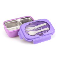 Boîte à lunch et gourde isothermes 2 compartiments en plastique sans BPA et acier inoxydable pour enfants, anti-fuite, vente en gros