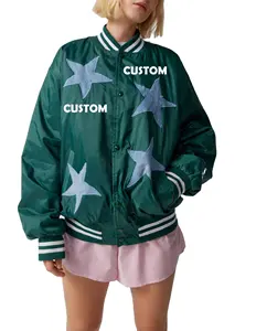 Custom chenille embroidery leather sleeve baseball letterman varsity jacket Denim Star Patch Baseball Jacket