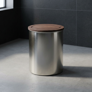 Stainless Steel Bathroom Waste <b>Bin</b> With Wooden Lid Chrome Finish Rust Resistance Easy Portable Waste Storage <b>Bin</b> Modern Home - Product Image 1