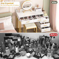 Coiffeuse de rangement réglable avec miroir LED éclairé, 6 tiroirs de rangement, tabouret rembourré, design moderne pour salle de bain féminine