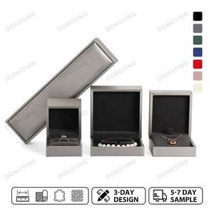 Customized Luxury Gold Silver <b>Black</b> Brushed PU Leather Jewelry <b>Box</b> Custom Logo for Ring Pendant Necklace Bracelet Packaging - Product Image 6