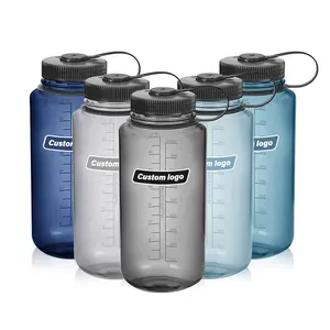 Garrafa de água de plástico Tritan transparente para beber esportes com tampa de logotipo personalizado 32 onças 1000 ml