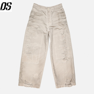 ผู้ผลิตกางเกงผู้ชาย กางเกงยีนส์สีน้ำตาลอ่อนแบบ OEM ทรงหลวม ขากว้าง ลุคทำสีซีดแบบ Dirty Wash คุณภาพดี - Product Image 1