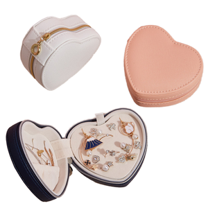 Portable PU Leather <b>Velvet</b> Heart-Shape Jewelry Gift Organizer <b>Storage</b> <b>Box</b> with Personalized Logo for Valentine's Day - Product Image 1