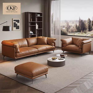 豪华真皮沙发长组合沙发纯皮意大利皮革Ofa套装家具客厅L型沙发套装 - Product Image 1