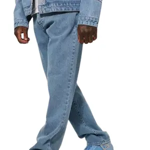 Wholesale men's jeans 100% cotton 14oz blue baggy jeans custom logo casual jeans pants for men