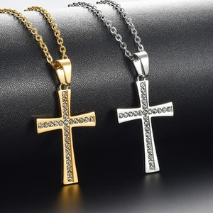 Colgantes de Cruz Clásicos de Acero Inoxidable con Pedrería, Pequeños Amuletos de Cristal de Jesús para Oración, Joyería Unisex para Hombres y Mujeres, Regalos - Product Image 1