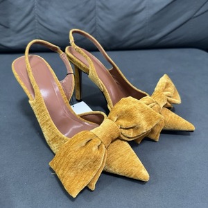 Sandalias de Tacón Alto con Punta en Pico y Lazo de Terciopelo Amarillo para Mujer, Estilo Moderno, Zapatos de Calidad para Dama - Product Image 5