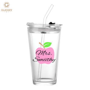 Personalizzato <span class=keywords><strong>Regalo</strong></span> Insegnante 16oz sublimazione in bianco di vetro caffè/tazza di birra con coperchio di vetro paglia per uso quotidiano - Product Image 1