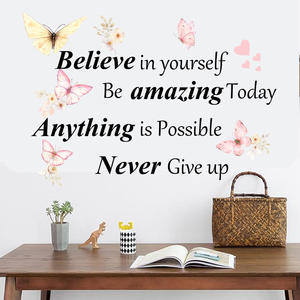 Pegatina de <span class=keywords><strong>pared</strong></span> de mariposa de dibujos animados para habitación de niños autoadhesiva inspiradora frase en inglés papel tapiz educación temprana decorativa - Product Image 6