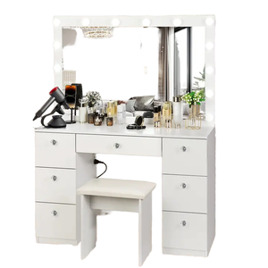 <span class=keywords><strong>Coiffeuse</strong></span> de luxe moderne avec miroir LED, 13 tiroirs et prise électrique pour chambre à coucher - Product Image 1