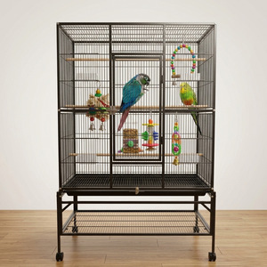 Jaula Extra Grande para Pájaros con Soporte y Ruedas, Jaula Metálica para Loros con Bandeja Extraíble, Perchas y Comederos para Uso <span class=keywords><strong>en</strong></span> Interiores y Exteriores - Product Image 3